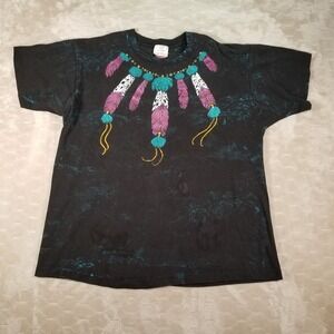 VTG 90s Buffalo Fruit of the Loom Women's T-Shirt Indian Feathers Sz XL STAINED